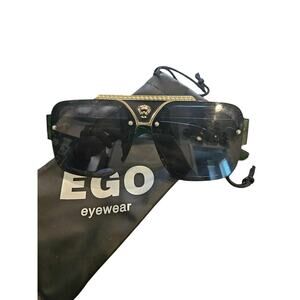 EGO Gold Frame Sunglasses with Dark Lenses Round Frame - NWT 100% UVA Side Detail Thin Frame Round Shaped Sunglasses In Black And  main image 3